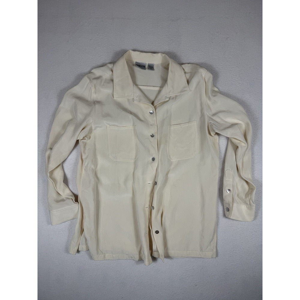 Chico's 100% Silk Shirt Womens Size 2 Large Off White Cream Button Down Blouse